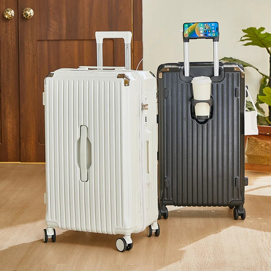 Large Capacity 20-26 Inch Rolling Luggage with Cup Holder Travel Bag Convenien Mobile Phone Stand Simple Travel Rolling Suitcase